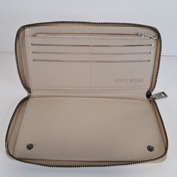 Badgley Mischka Zip Around Flap Front Pocket Taupe Wallet - Picture 5 of 12